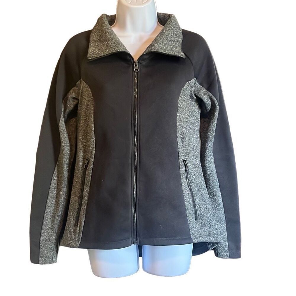 Columbia Black Gray Full Zip Raglan Long Sleeve Fleece‎ Jacket Small Gorpcore